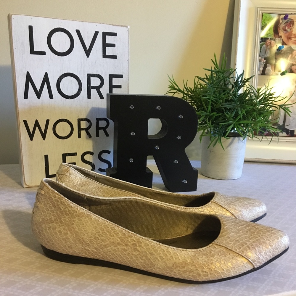 Gold snake-print flats